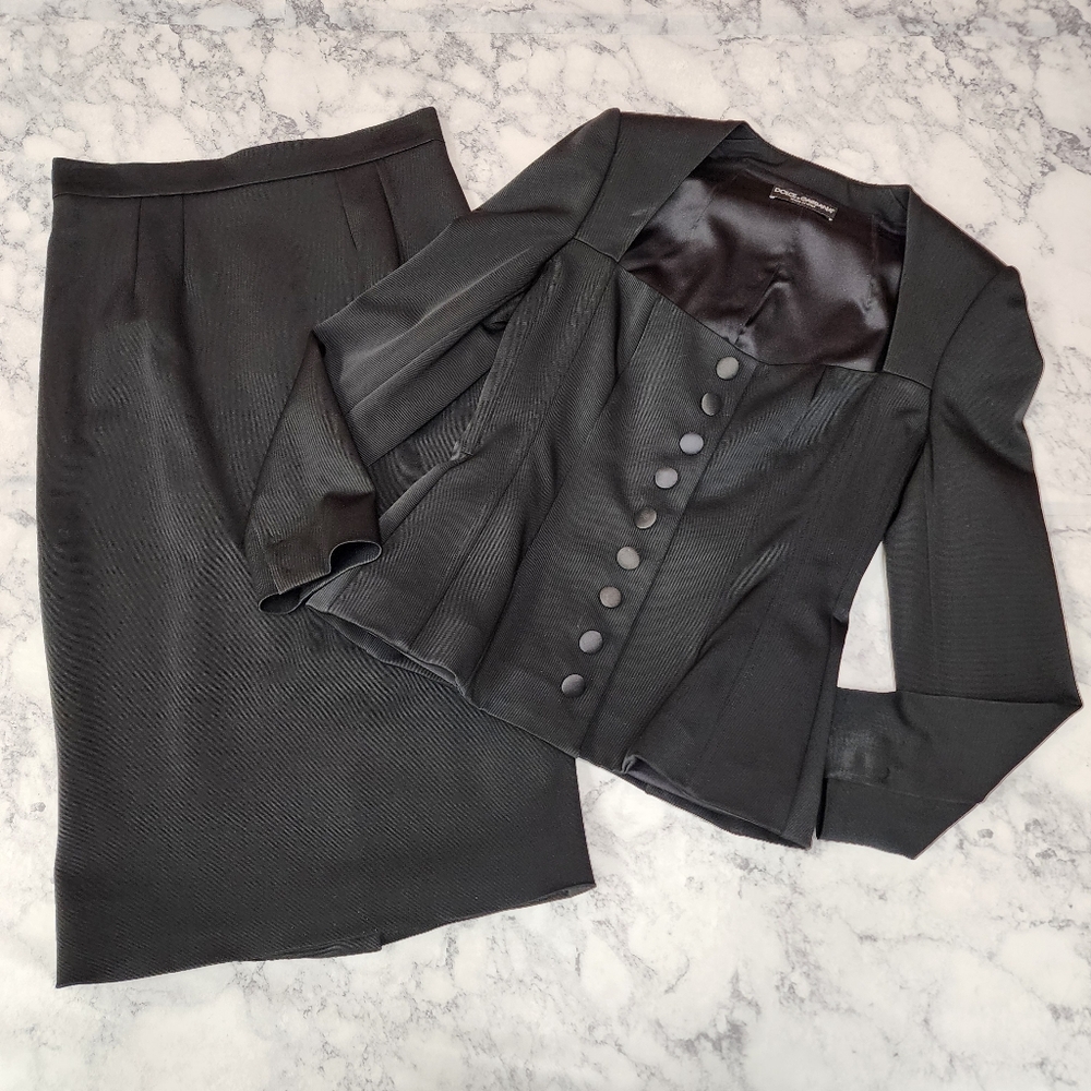 Dolce & Gabbana Faille Single Breasted Blazer & Skirt Set